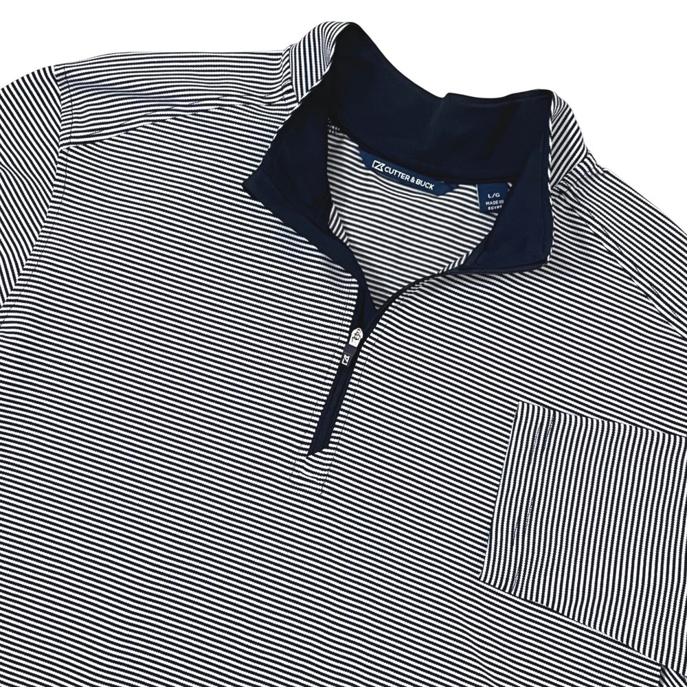 Cutter & Buck Men Virtue Eco Pullover L Navy White Micro Stripe Quarter Zip Golf